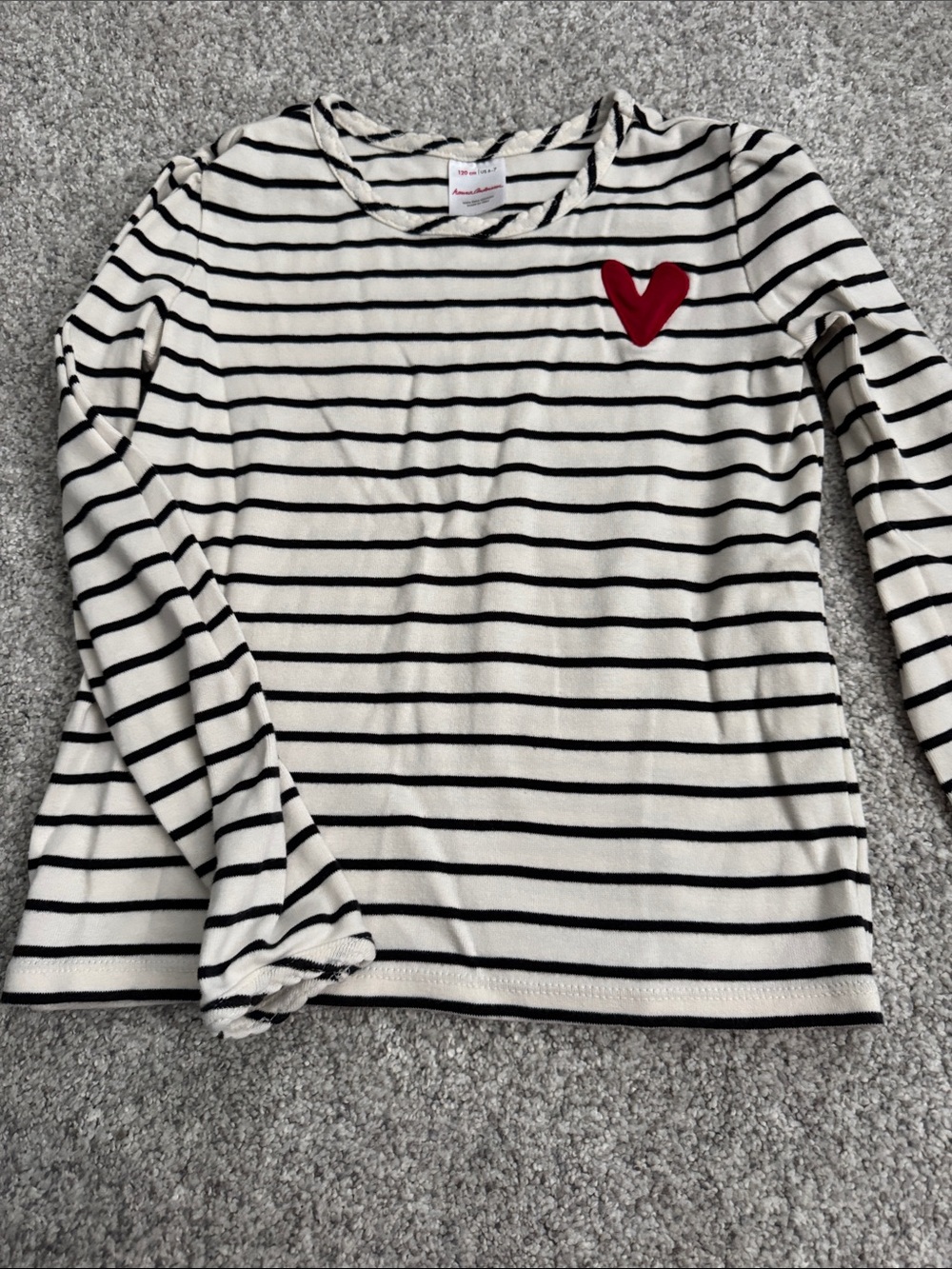 Hanna Andersson Cream & Black Striped Long-Sleeve Top with Red Heart